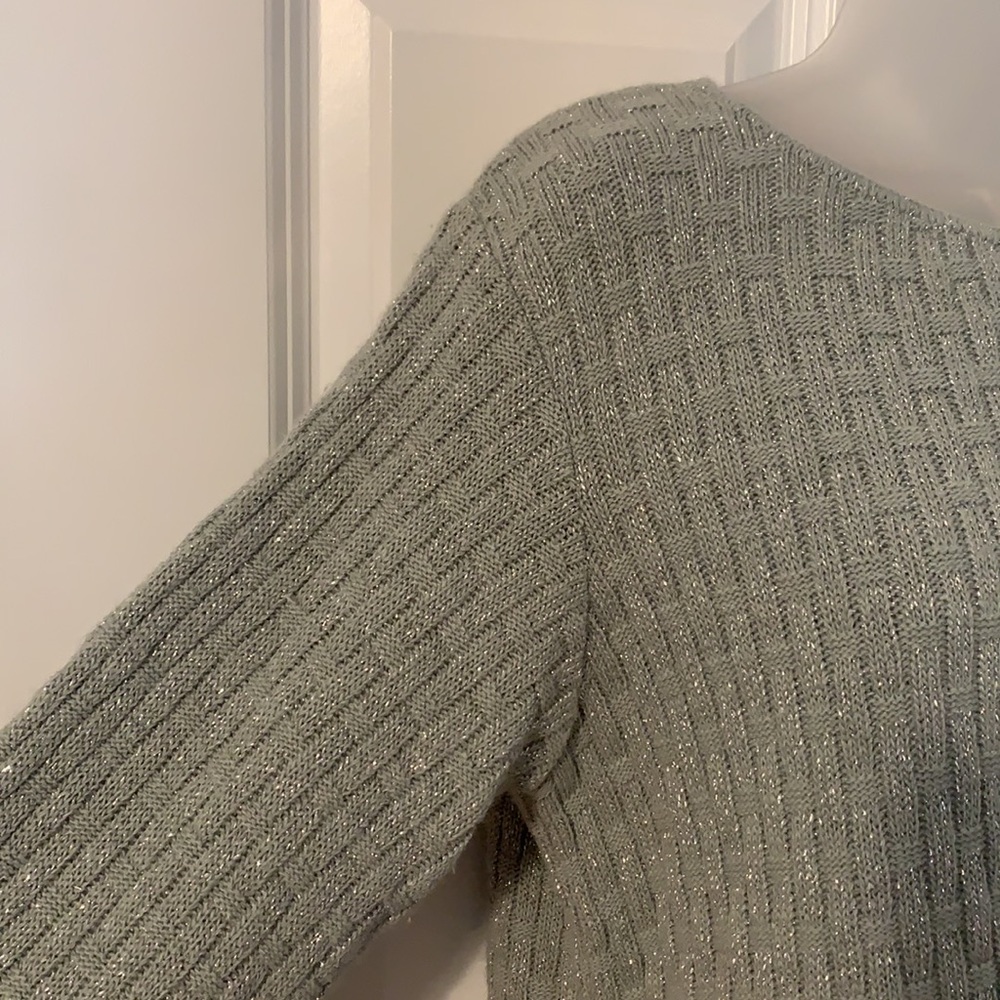 VINTAGE 80s Metallic Silver Basket Weave Woven Sweater - Picture 4 of 9